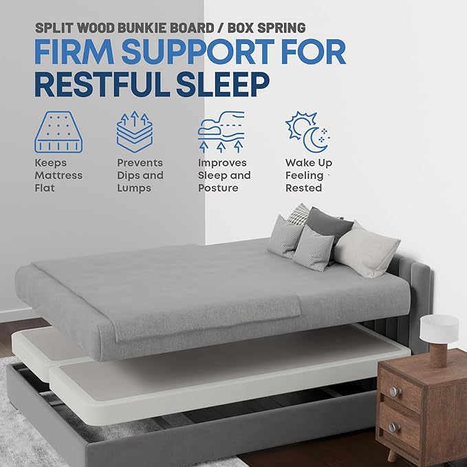 Greaton, Box Spring Bed Base Queen Size, 4-Inch Wood Mattress Foundation – Amish Made in USA – Quiet Noise Free, 2-Pieces Under Mattress-Support BoxSpring, Fully Assembled, White.