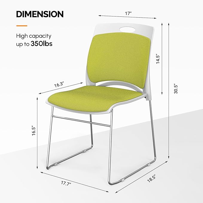 VINGLI Stackable Chairs Set of 40, Stacking Office Chairs with Metal Sled Base, Ergonomic Plastic Padded Seat & Back, Capacity 350lbs, Stacking Chairs for Waiting Room Break Room Banquet Guest, Green