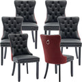 YeahFurn Modern Dining Chairs Set of 6, Tufted Upholstered Dining Room Chairs with Nailhead, PU Leather Front & Velvet Back, Solid Wood Legs, Kitchen Chairs, Sillas de Comedor (Black & Burgundy)