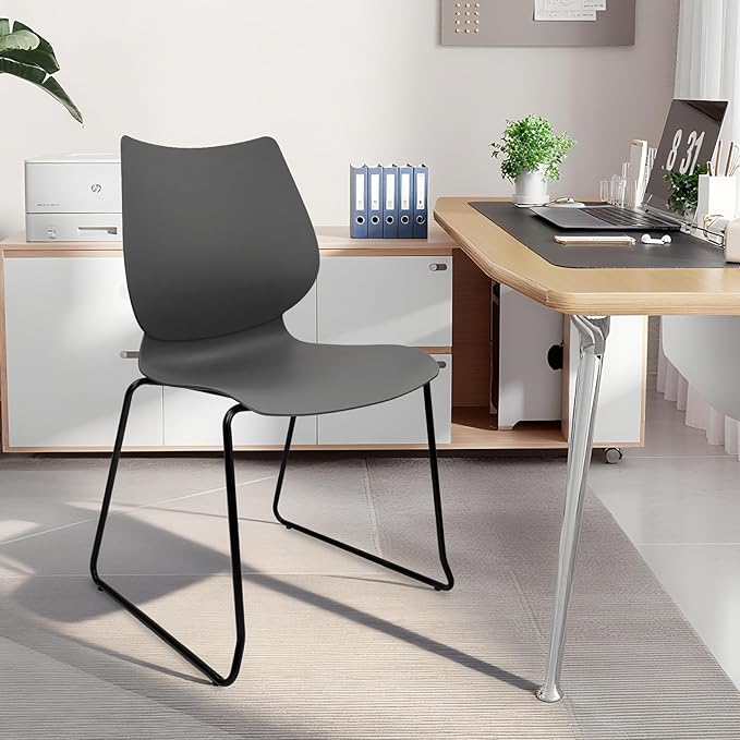 Stacking Waiting Room Chairs, Stacked Plastic Office Chair with Ergonomic Lumbar Support and Metal Legs for Conference School Church Guest Reception Set of 12, Grey