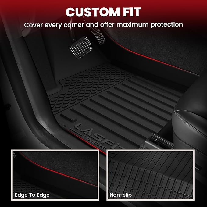 LASFIT 9PCS Premium Extra Thick Floor Mats for Tesla Model Y 7 Seater 2025/2024/2023/2022/2021/2020 | TPE All Weather Custom Fit Interior Accessories | Cargo Liners Trunk Mats with Rear Backrest Mats