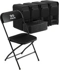 90 Pack Black Plastic Folding Chair for Indoor Outdoor, 350 lb Capacity, Foldable Commercial Stacking Chairs with Steel Frame for Office Wedding Party Events