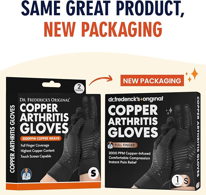 Dr. Frederick's Original Copper Compression Arthritis Gloves - Doctor-Developed Hand Pain Relief for Arthritis, Carpal Tunnel & Tendonitis - All-Day Comfort, Typing & Daily Use - Full Finger, Small