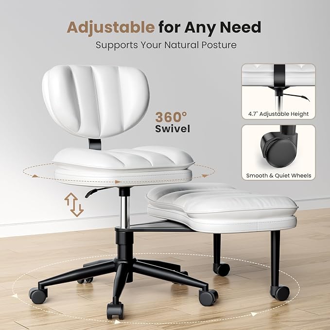 Cross Legged Office Chair, Ergonomic Cloud Criss Cross Desk Chair, Meditation Chair with Wheels, Height Adjustable Seat for ADHD, Wide Kneeling Chair with Back Support