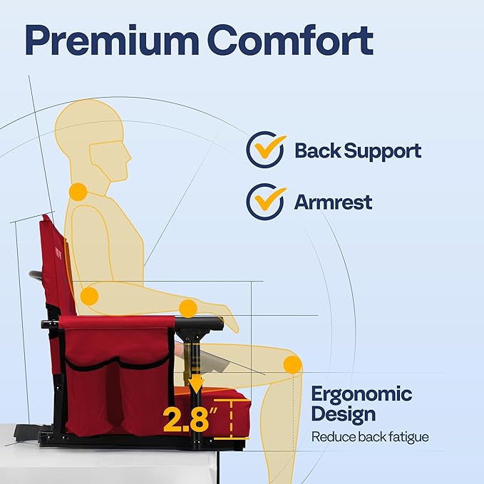 VIVOHOME Stadium Seats with Back Support and Cushion, 2 Pack Portable Bleacher Chairs with Cup Holder and Shoulder Strap