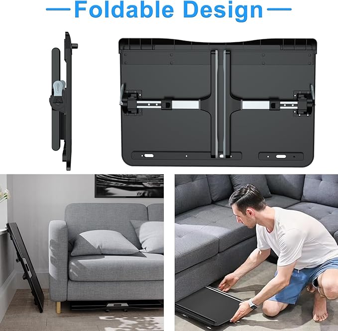 Laptop Stand for Bed, Adjustable Leather Bed Desk with Foldable Legs, X-Large Laptop Bed Table Tray with Drawer for Bed Couch Floor Writing Working Reading Eating Painting (Black, 23.6"×15.7")