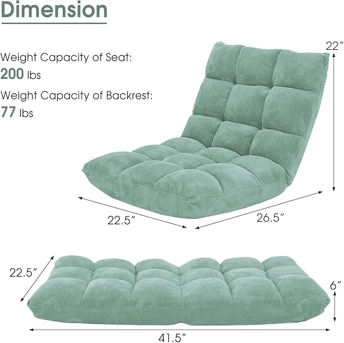 Giantex Floor Chair with Back Support, 14 Adjustable Position, Padded Sleeper Bed, Couch Recliner, Gaming Floor Chairs for Adults, Meditation, Gaming Chair Floor, Green