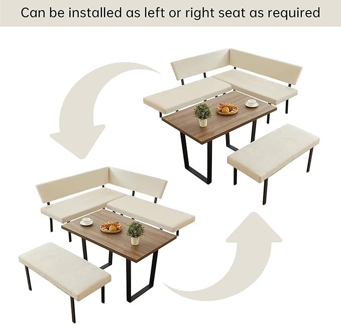 3-Piece Corner Dining Table Set with Bench, 67 Inch Space-Saving Breakfast Nook for Kitchen & Dining Room (Walnut Table & Beige Bench)