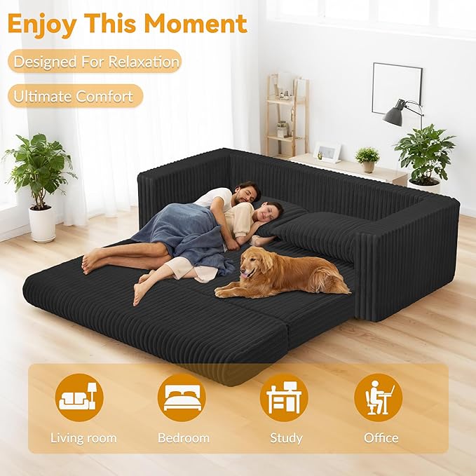 HABUTWAY Folding Sofa Bed, 2 in 1 Convertible Sleeper Chair with 2 Pillows, Portable Fold Out Chair Bed with Armrest, Comfy Floor Couch, Lazy Sofa for Living Room Bedroom Dorm Home Office, Black