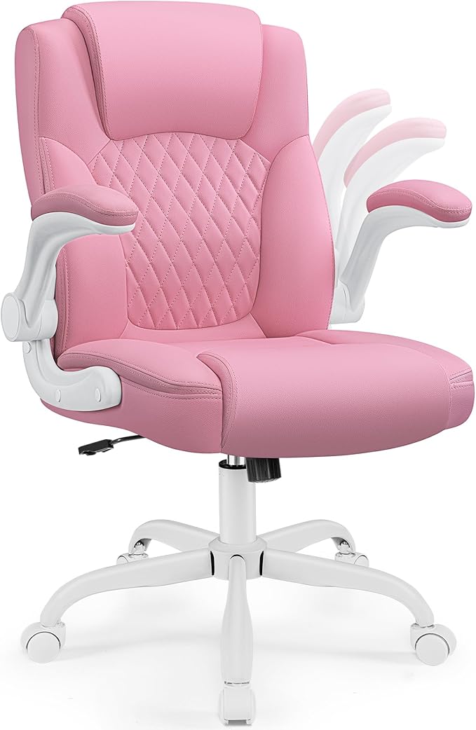 Leather Office Chair, PU Home Computer Desk Chairs with Ergonomic Back Support, 360°Swivel Free, Small Gaming Chair with Wheels and Adjustable Armrests, for Short People Use