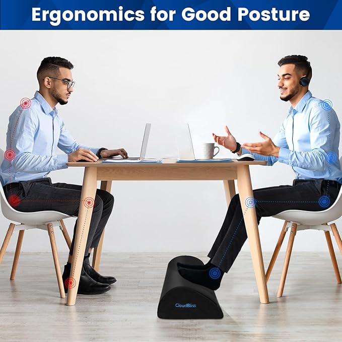 CloudBliss Foot Rest for Under Desk at Work,Office Desk Accessories with Soft Foam and Washable Removable Cover, Foot Stool for Office, Car, Home to Foot Support and Relax Ankles, Black, Long