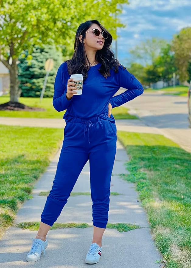 PRETTYGARDEN Women Fall 2 Piece Lounge Outfit Long Sleeve Tops High Waisted Jogger Pants Set Spring Travel Clothes Tracksuit