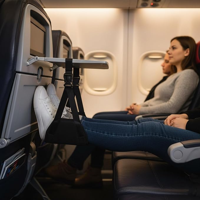 Travel Foot Rest - Adjustable Airplane Foot Hammock with Ergonomic Support, Portable Foot Sling for Leg Relief on Flights, Trains, Office