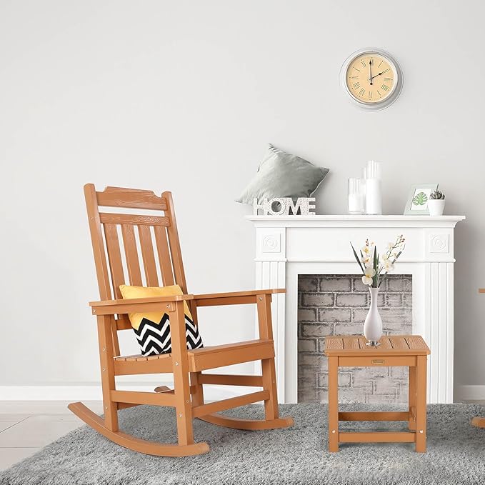 hOmeQomi Rocking Chair, All Weather Resistant Poly Lumber Outdoor Porch Rocker, Rocking Chairs for Outdoor, Indoor, Patio, Deck, Garden, Backyard, Load Bearing 380 lbs - Teak