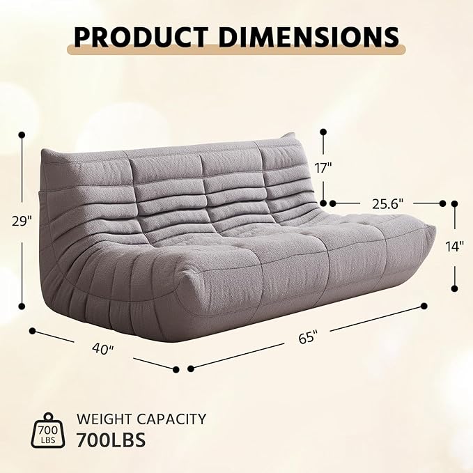 Bean Bag Chair, Fireside Chair, Large Bean Bag Chair for Adults, Bean Bag Chairs for Teens with High-Resilience Foam, Non-Slip Base Floor Lounge Sofa,Living Room (Gray, 3-Seater)