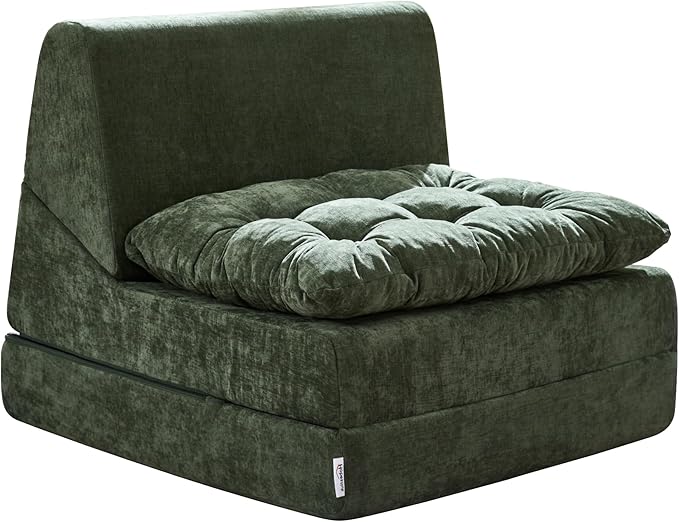 Hobestluk Sofa Couch Folding Sofa Bed Comfy Floor Lounger Convertible Sofa with Removable Cushion Couches for Small Spaces Foldable Mattress for Living Room Bedroom or Office (Chenille Green, Large)