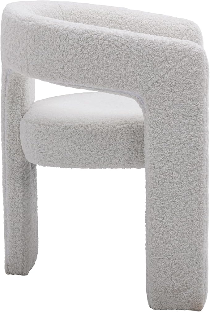 DAYALANE White Boucle Dining Chairs Set of 2, Upholstered Sherpa Kitchen Chairs with Arms Comfy Barrel Side Chair for Living Room/Dining Room/Reception, White Fur