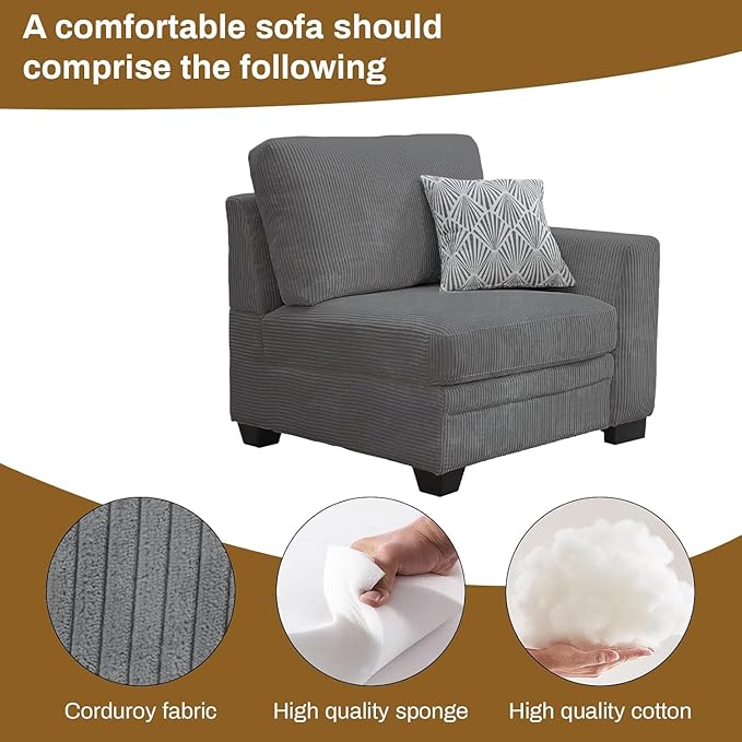 Legend Vansen Oversized Modular Sectional Sofa,5 Seat U Shaped Couch with Ottoman,Corduroy Sofa with Deep Seat,Convertible Large Sectional Couches for Living Room (Grey, 2+3)