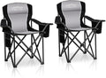 SAILARY 2PCS Folding Camping Chair Portable Outdoor Heavy Duty Padded Chairs Lawn Chair with Cup Holder, Storage Pocket and Cooler Bag, Supports 450LBS Black