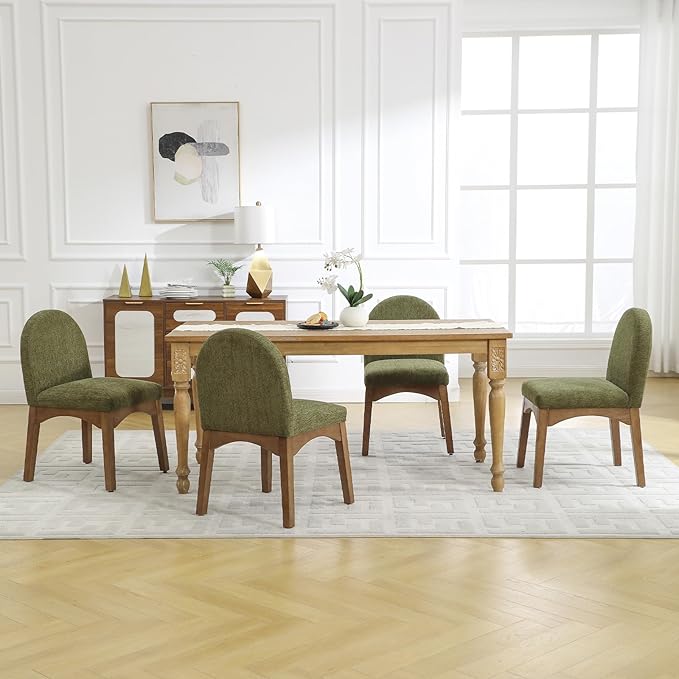 DUOMAY Modern Dining Chairs Set of 2, Mid Century Chenille Upholstered Dining Room Chairs Kitchen Chairs with Solid Rubberwood Legs, Armless Accent Side Chairs, Green
