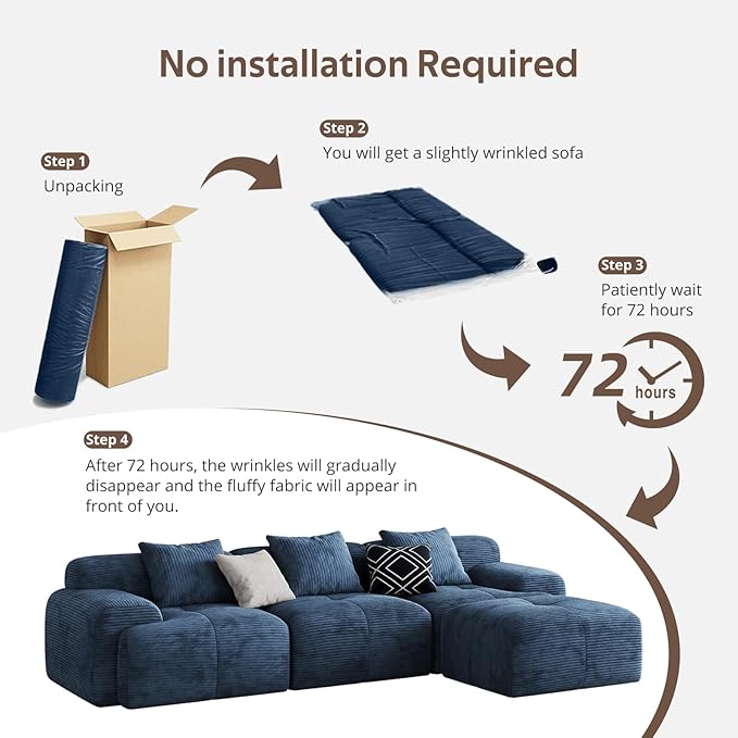 Aosaifen Modern L-Shaped Modular Sectional Sofa for Living Room，Oversized 3-Seater Couch with Deep Seat and Movable Ottoman – No Assembly,Comfortable Corduroy Fabric Boneless Sofa
