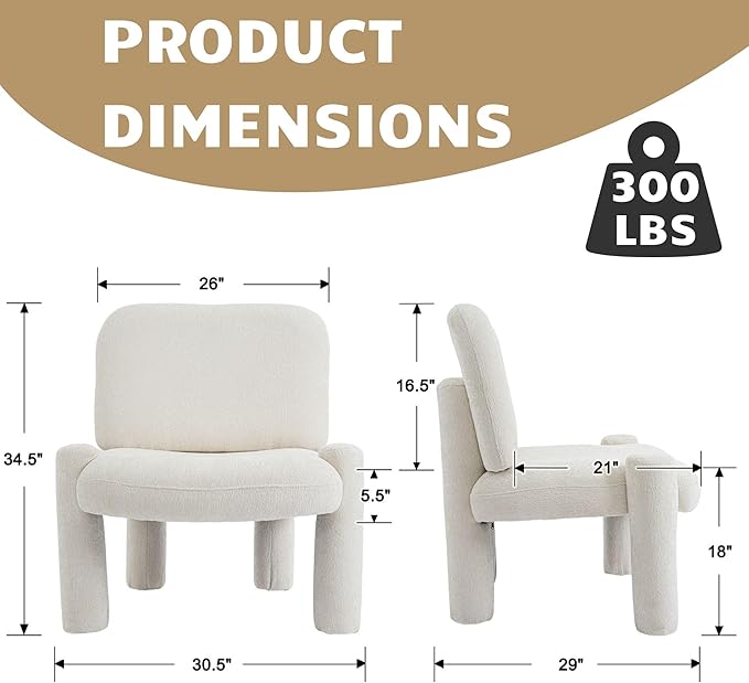 Wahson Modern Beige Accent Chair, Chenille Fabric Upholstered Single Sofa with Padded Back & Solid Wood Legs, Comfy Reading Chair Side Chair for Living Room/Bedroom/Corner, Areless