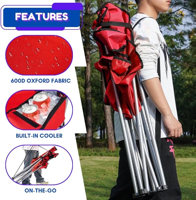 EZONE 2-Pack Camping Chairs with Built-in Ice Cooler, Portable Chair, Storage Pocket, Cup Holder, and Carry Bag Perfect for Camping, Tailgating, Fishing, Beach, and Lawn (2, Red)