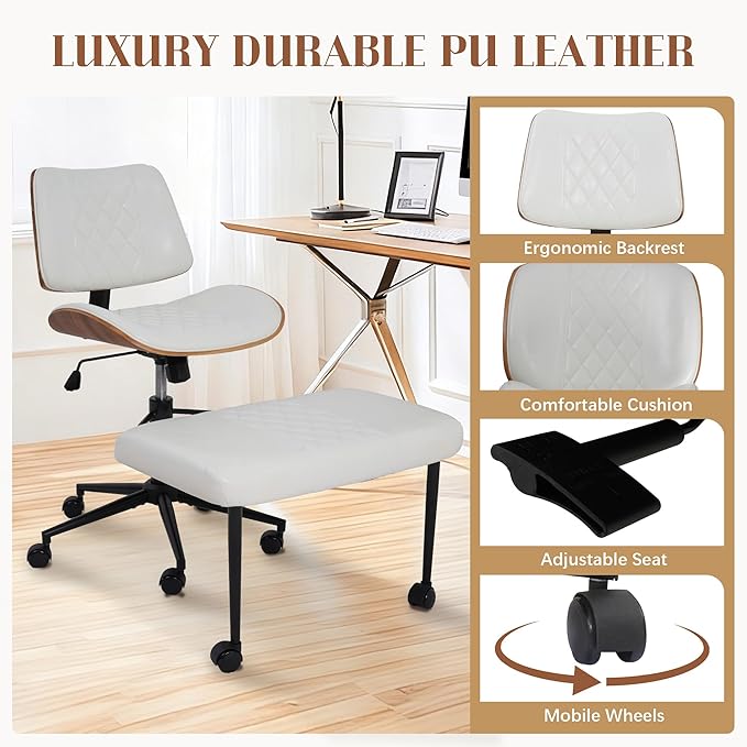 Azaeahom Ergonomic Cross Legged Office Chair with Wheels, Height Adjustable & 360°Swivel for Meditation, Desk & Yoga - Wide Criss Cross Design, Kneeling Chair - White