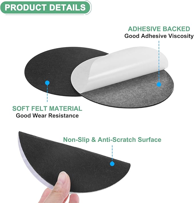 20-Pack Lamp Base Felt, 5.5 Inch Dia. 2mm Thick Self Adhesive Round Fabric Felt Pads for Lamp/Furniture/DIY, Non-Slip Fiber Backed Patch Circles with Adhesive Backing [Black]