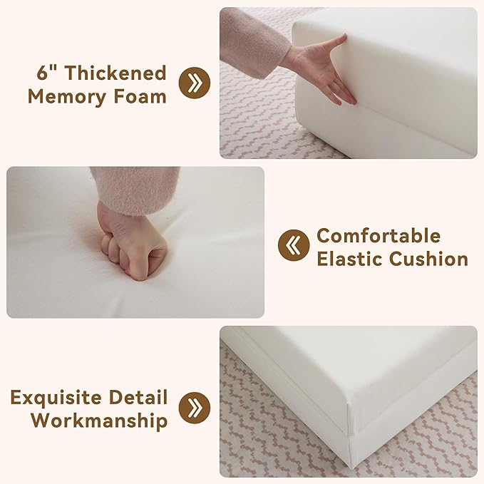 Folding Sofa Bed Convertible Floor Couch Foldable Chair Bed with Pillow，Linen Sleeper Chair Futon,Foldable Memory Foam Mattress for Bedroom/Living Room/Dorm/Office (Beige, Queen)