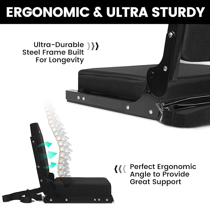 Stadium Seats for Bleachers, Bleacher Seats with Ultra Padded Comfy Foam Backs and Cushion, Wide Portable Stadium Chairs with Back Support and Shoulder Strap, 2 Pack, Black