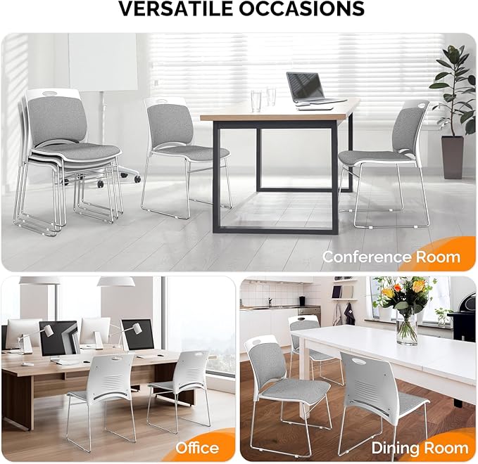 VINGLI Stackable Chairs Set of 20, Stacking Office Chairs with Metal Sled Base, Ergonomic Plastic Padded Seat & Back, Capacity 350lbs, Stacking Chairs for Waiting Room Break Room Banquet Guest, Gray