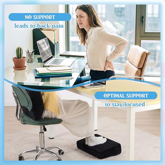 Novabright Adjustable Under Desk Foot Rest, Memory Foam Foot Stool with Gel Top and Warm Pocket Washable Cover Footrest for Office Chair Leg and Back Pain Relief(17" X 11" X 17",Cambered,Black)