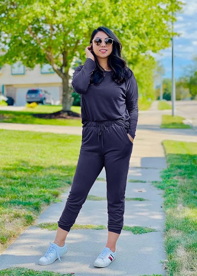 PRETTYGARDEN Women Fall 2 Piece Lounge Outfit Long Sleeve Tops High Waisted Jogger Pants Set Spring Travel Clothes Tracksuit