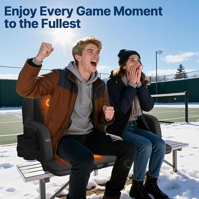 DEKEMASTER Heated Stadium Seats for Bleachers with Back Support Exclusive Sofa Style Design with Extra Thick Back and Cushion, Bleacher Chairs, 6 Reclining Positions for Sport Events Camping