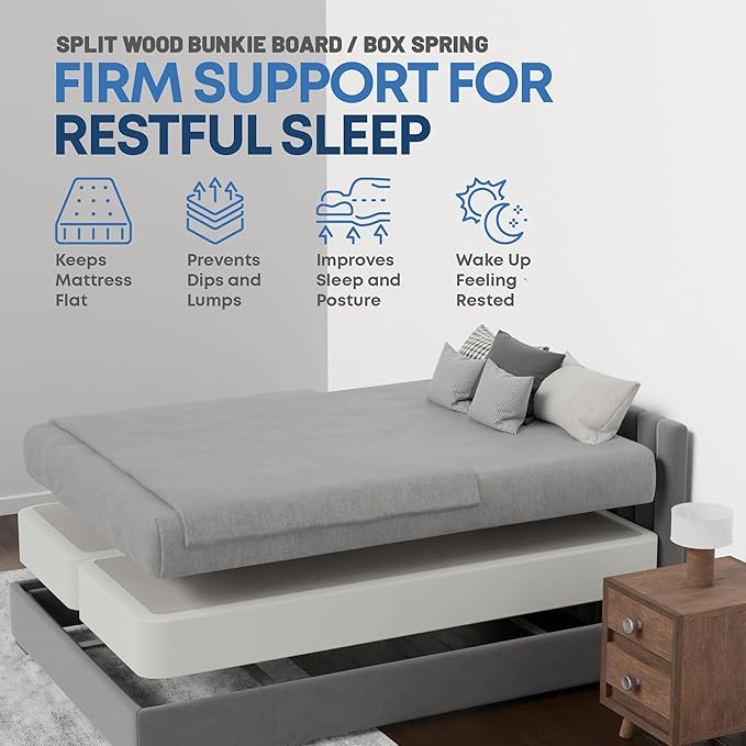 Greaton, Box Spring Bed Base Queen Size, 8-Inch Wood Mattress Foundation – Amish Made in USA – Quiet Noise Free, 2-Pieces Under Mattress-Support BoxSpring, Fully Assembled, White