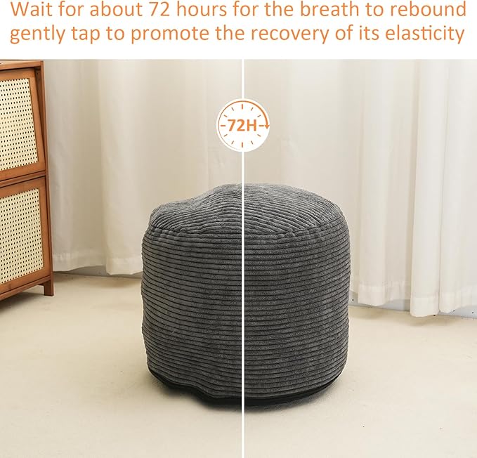 Yueyocici Pouf Ottoman Stuffed Round Modern Foam Filled Foot Rest Corduroy Poufs for Living Room Chair Decorative 20 X 15 Inches Fluffy Pouf Foot Stool Storage Ottoman, Dark Grey