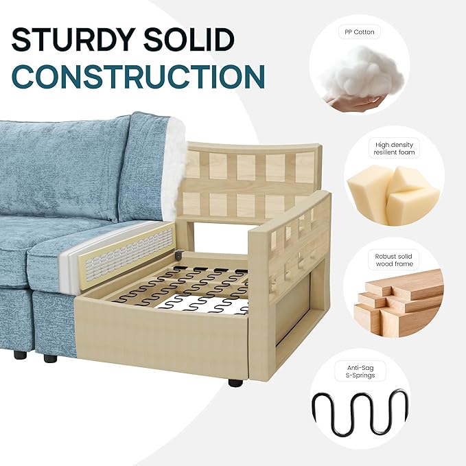 Oversized Modular 8 Seater Sofa with Removable Covers and Storage, Convertible U, L-Shaped and Sleeper Sectional, Modern Sectional Couch with Ottoman Chaise for Living Room, Bedroom, Apartment, Blue