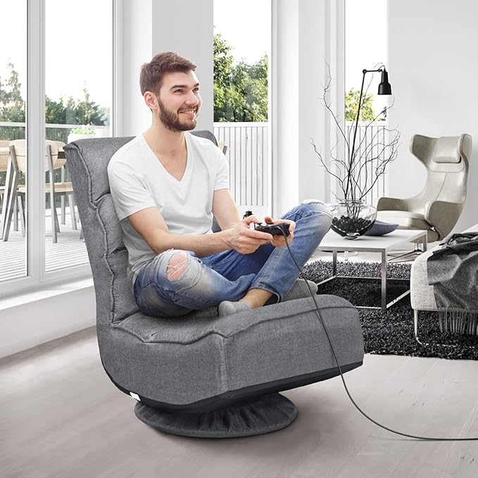 Giantex 360 Degree Swivel Gaming Chair, 6 Position Adjustable Folding Floor Chair, 300lb Spring Support, Comfortable Padded Backrest, Lazy Sofa Chair Game Rocker for Teens Adults