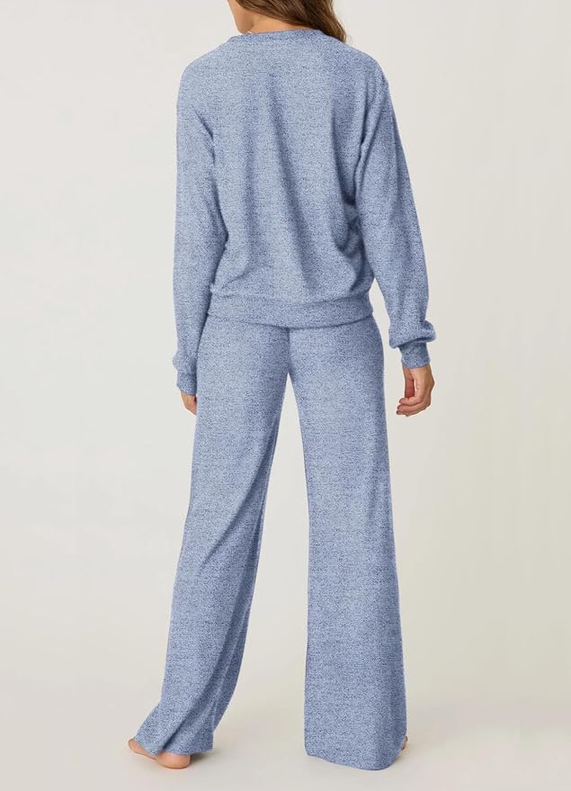 Aamikast Women's 2-Piece Lounge Set Soft Brushed Jersey Sleepwear Pajamas Set Long Sleeve Top & Wide Leg Pants