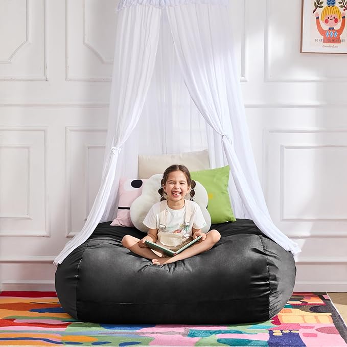 Hobestluk 3FT Bean Bag Chair Large Beanbag with Removable Cover Adult Bean Bag Chair with Portable Handle Desgin for Living Room Bedroom (Black, 3FT)