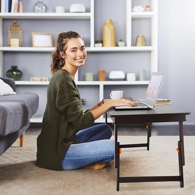 Nnewvante Large Size Floor Desk, Folding Low Coffee Table, No Assembly Required, Adjustable Floor Table for Breakfast Gaming Writing 33.5"x17.7" Black Walnut