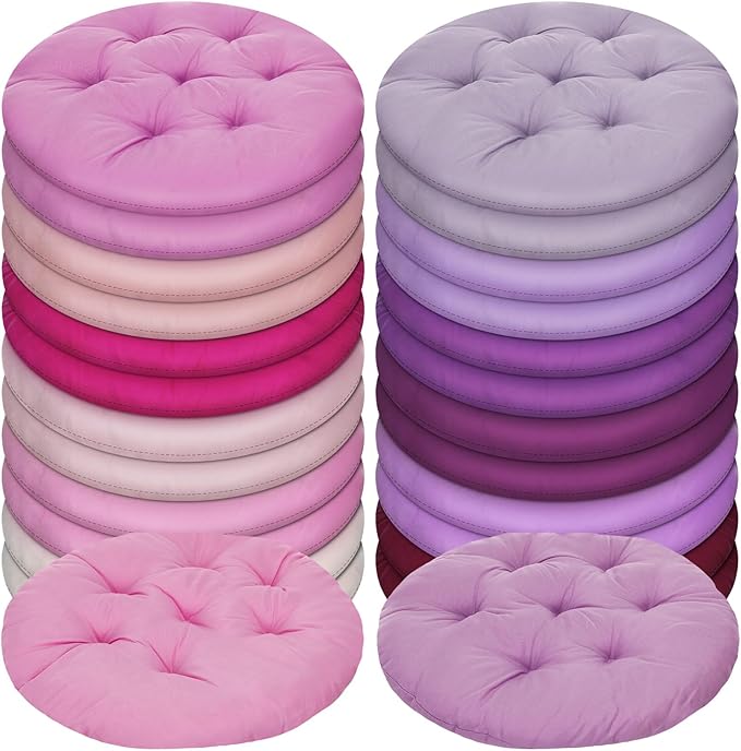 Tinideya 24 Pcs Round Floor Cushions Floor Pillows Meditation Seat Pillows Flexible Seating for Adults Kids, Chair Cushions for Classroom, Nursery, Living Room, Yoga(Medium 15.7 Inch,Pink-Purple)