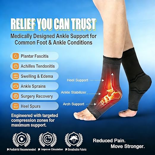 ABIRAM Ankle Brace for Women & Men, Ankle Compression Sleeve with Wrap, Foot Support Sleeve, Ankle Support for Sprained Ankle, Plantar Fasciitis Relief Socks, Achilles Tendonitis, Sports, M