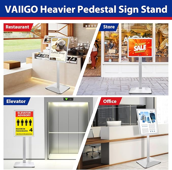 VAIIGO Sign Stand 11x17inch Pedestal Sign Holder Poster Stand 3Packs Adjustable Floor Standing Sign Holder with Heavy Duty Display Stand for Indoor Outdoor Business Store Sign Holders(Silver)