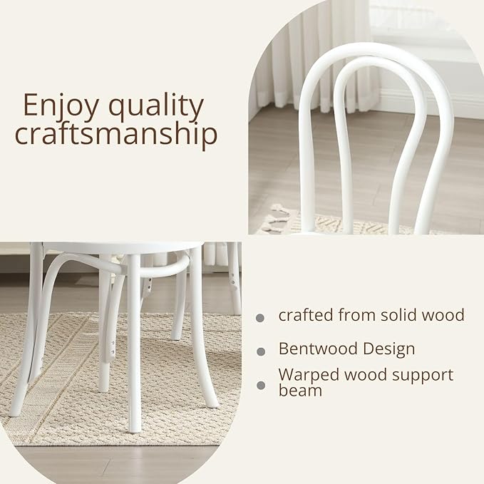 DM Furniture Wedding Chairs, Rattan Dining Chairs Set of 6 French Bistro Chair with Backrest Bentwood Cafe Chair for Dining/Kitchen Room,Home,Banquet, No Assembly Required, White Wood