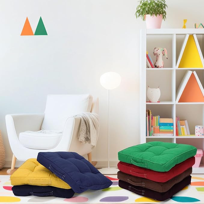 Gerrii 12 Pieces Classroom Floor Cushions with Handles Flexible Floor Seating Cushions Pillows School Chairs in Home School Classroom Kindergarten Daycare Nursery(Fancy Color,Square)