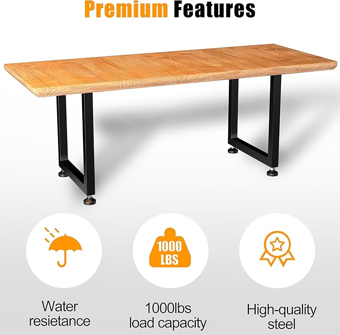 CHICAURA Heavy Duty Metal Table Legs 28x18 Inch, Modern Industrial Steel Square Frame for DIY Dining Table, Kitchen Table Base, Desk, Console, Supports 1000lbs(True 14-Gauge Steel), Set of 2 (Black)