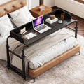 Saifu Overbed Table with Wheels,Adjustable Height & Length Laptop Desk for Bed,King & Queen Size Beds Bed Table,Rolling Standing Desk,Over Bed Table for Working Reading Eating,Black