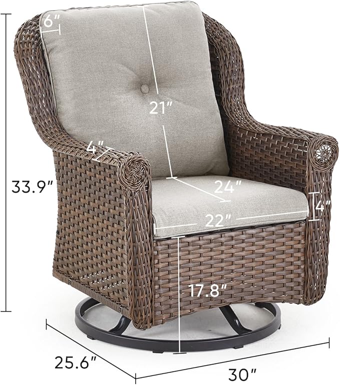 ACTREST Patio Chairs Outdoor Swivel Glider - Set of 2 High Back Outside Brown Wicker Rattan Rocking Chair with Thick Cushion for Porch Apartment Deck Yard Poolside Garden - Beige